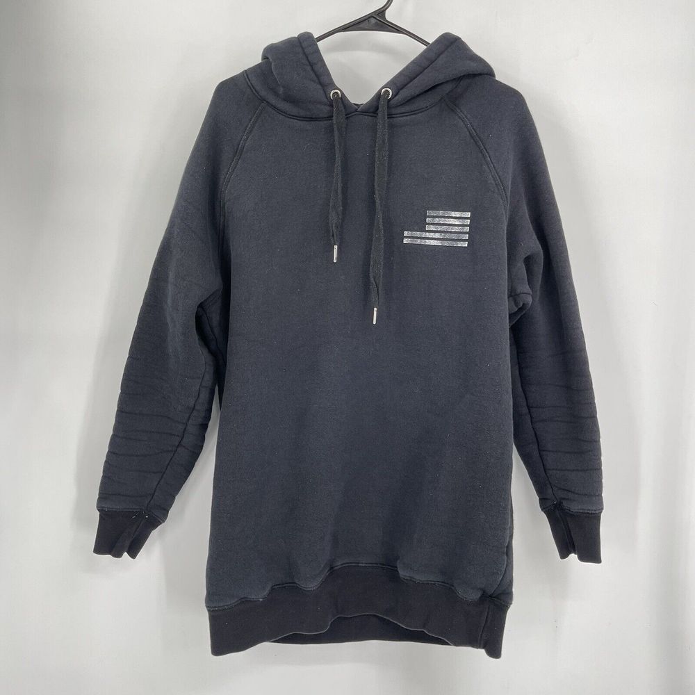 Good American 0/1 Hoodie Womens Black‎ Silver Foil Logo Oversized GS0080